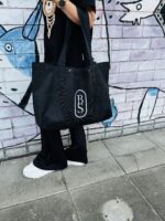 Torba typu Shopper Bag czarna pikowana z haftem large size - Image 15