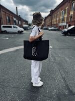 Torba typu Shopper Bag czarna pikowana z haftem large size - Image 2