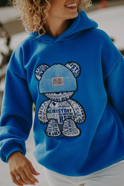 Bluza oversize Blue Teddy dla mamy i taty