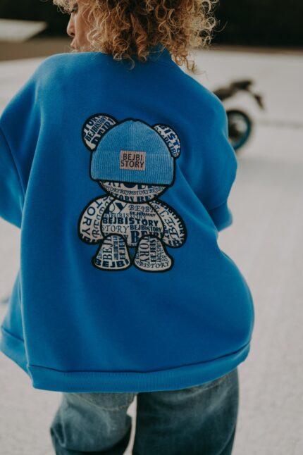 Bluza oversize rozpinana Blue Teddy dla mamy i taty