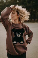 Bluza oversize Mocha Teddy dla mamy i taty - obrazek 3