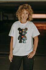 T-shirt oversize Robot Teddy dla mamy i taty ecrie - Image 2