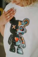 T-shirt oversize Robot Teddy dla mamy i taty ecrie