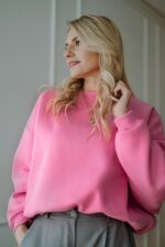 Bluza Basic oversize krótka różowa - obrazek 4