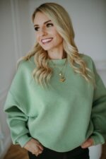 Bluza Basic oversize krótka matcha - obrazek 2