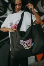 Torba typu Shopper Bag czarna pikowana z haftem Teddyland