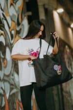 Torba typu Shopper Bag czarna pikowana z haftem Teddyland - obrazek 5